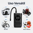 Compressor de ar portátil digital 150 PSI com bateria recarregável, lanterna LED e desligamento automático. Ideal para carro, moto, bicicleta, bolas e infláveis.