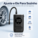 Compressor de ar portátil digital 150 PSI com bateria recarregável, lanterna LED e desligamento automático. Ideal para carro, moto, bicicleta, bolas e infláveis.