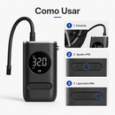 Compressor de ar portátil digital 150 PSI com bateria recarregável, lanterna LED e desligamento automático. Ideal para carro, moto, bicicleta, bolas e infláveis.