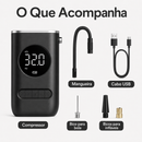 Compressor de ar portátil digital 150 PSI com bateria recarregável, lanterna LED e desligamento automático. Ideal para carro, moto, bicicleta, bolas e infláveis.