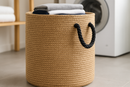 Cesto de Roupas Juta Natural com Alças Corda Preta 50x60cm